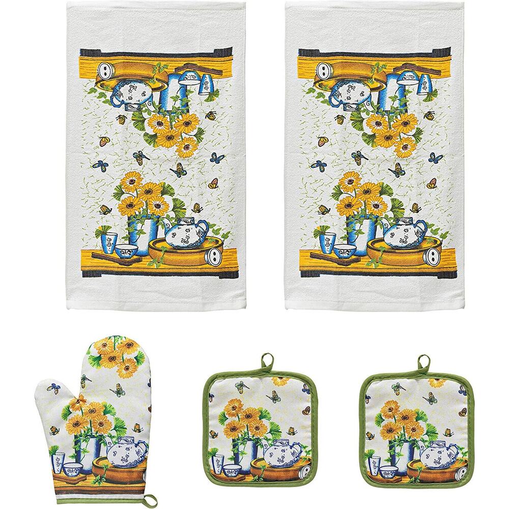 Housewarming Gifts Sunflower Dish Towel / Oven Mitten / 2 Potholders Farmhouse